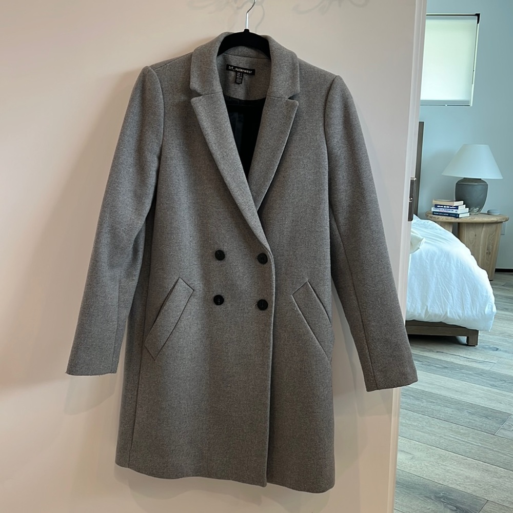 TRF Zara Long Gray Double Breasted Coat